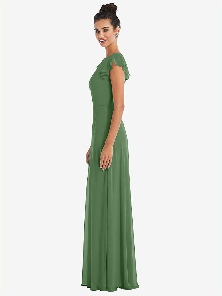 【STYLE: TH042】Flutter Sleeve V-Keyhole Chiffon Maxi Dress【COLOR: Vineyard Green】