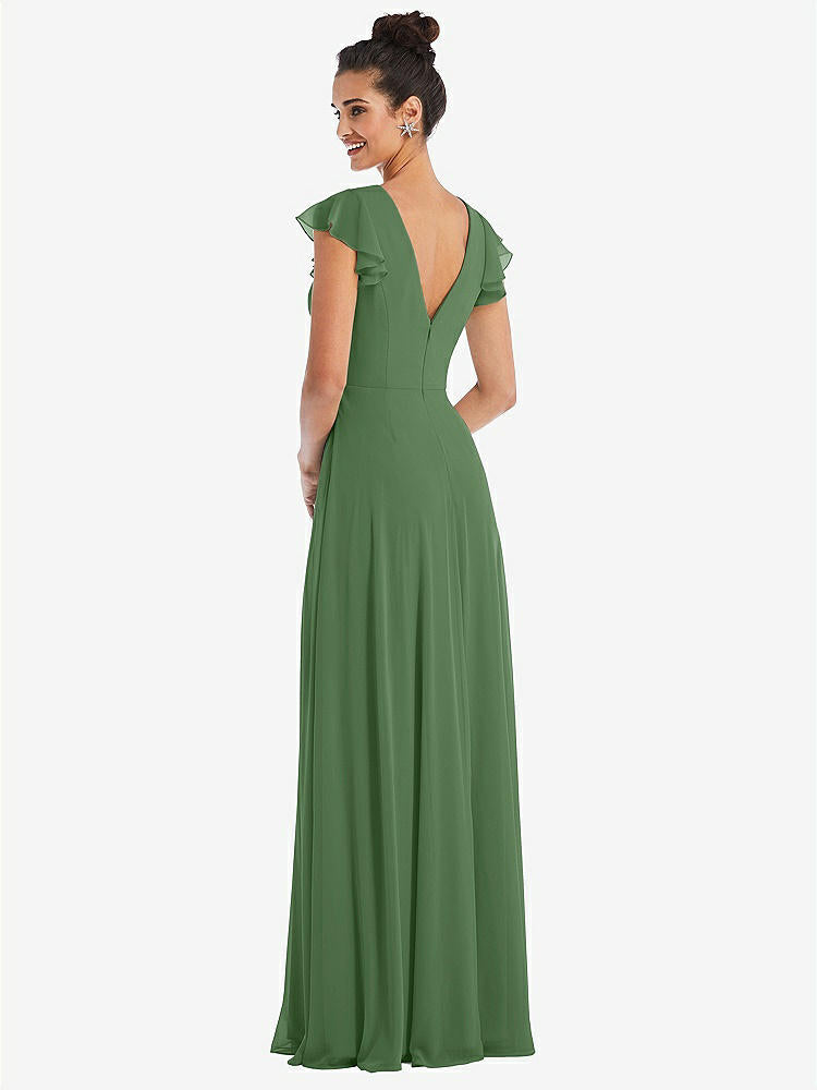 【STYLE: TH042】Flutter Sleeve V-Keyhole Chiffon Maxi Dress【COLOR: Vineyard Green】