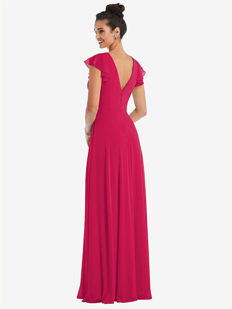 【STYLE: TH042】Flutter Sleeve V-Keyhole Chiffon Maxi Dress【COLOR: Vivid Pink】