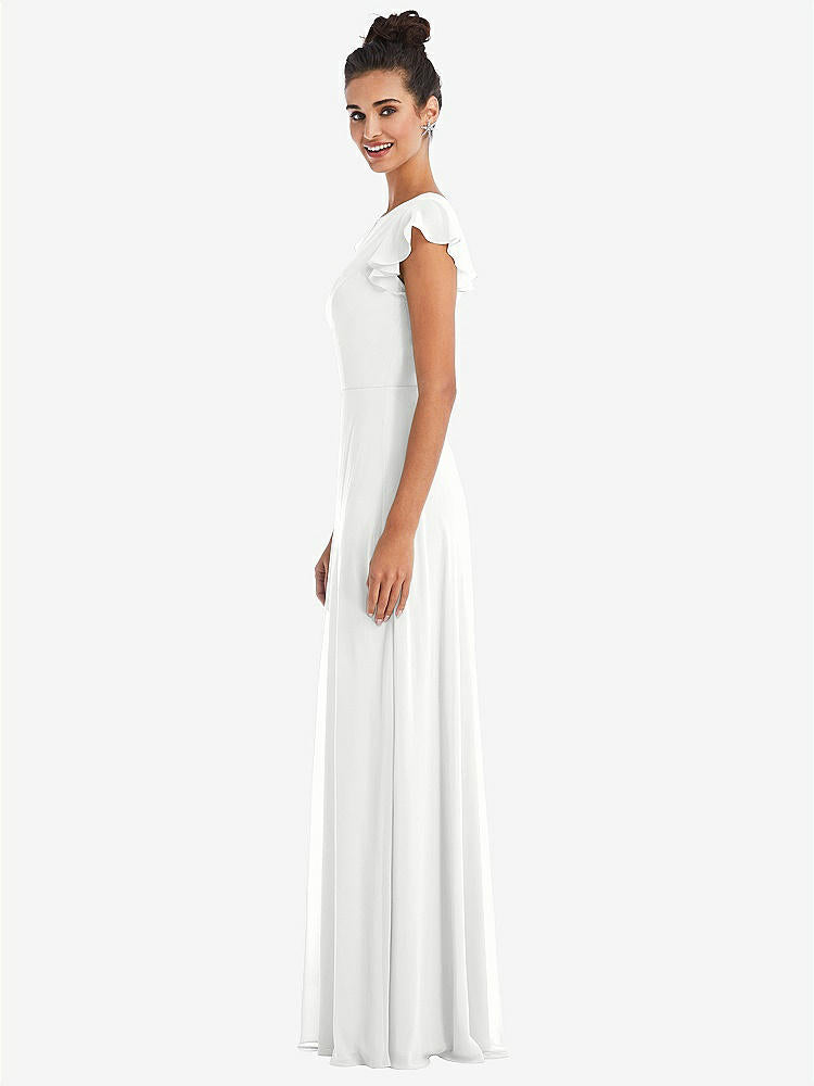 【STYLE: TH042】Flutter Sleeve V-Keyhole Chiffon Maxi Dress【COLOR: White】