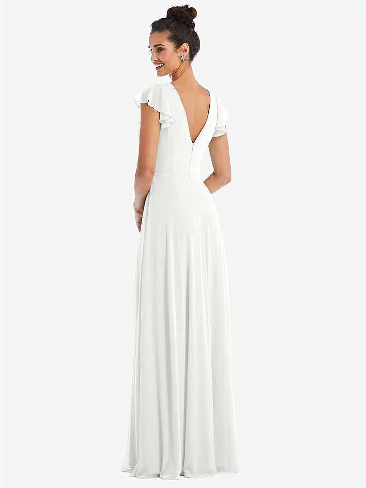 【STYLE: TH042】Flutter Sleeve V-Keyhole Chiffon Maxi Dress【COLOR: White】