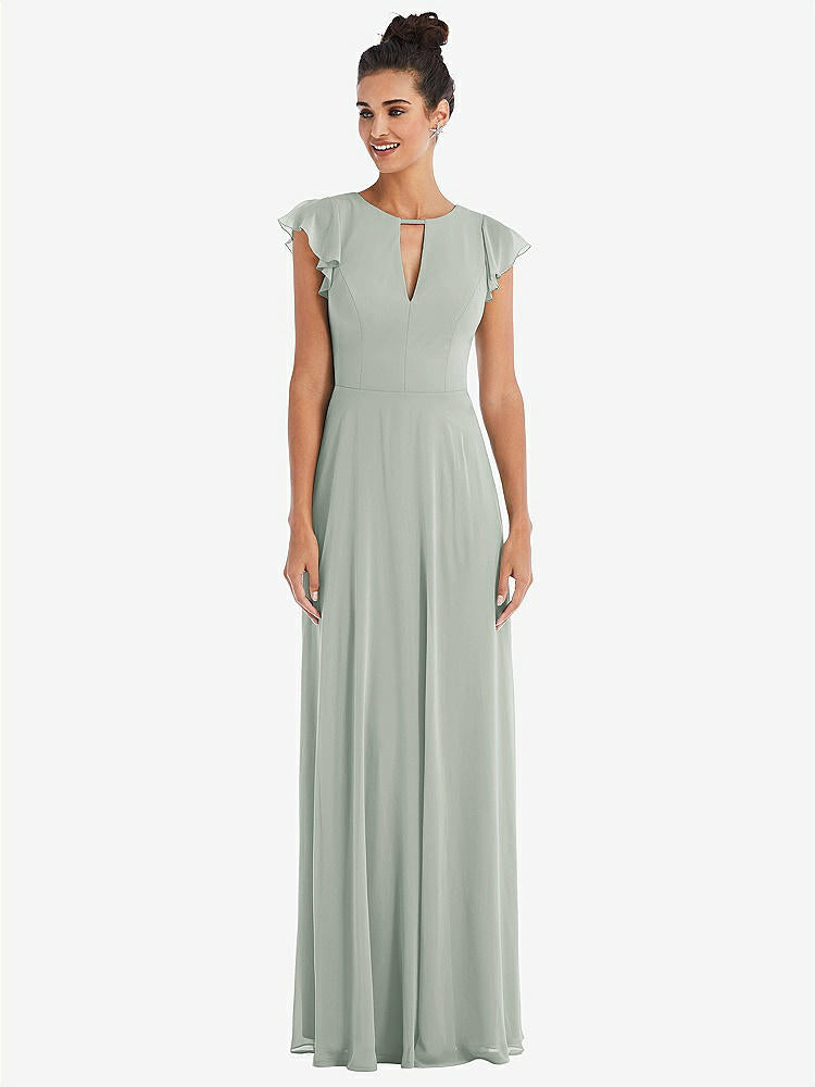【STYLE: TH042】Flutter Sleeve V-Keyhole Chiffon Maxi Dress【COLOR: Willow Green】
