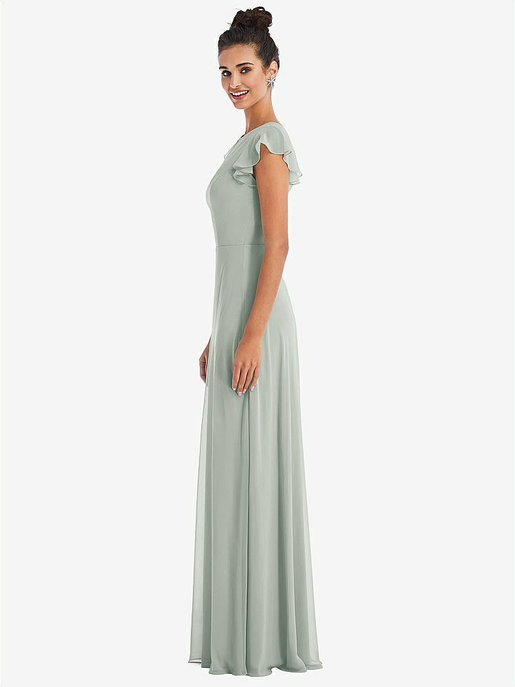 【STYLE: TH042】Flutter Sleeve V-Keyhole Chiffon Maxi Dress【COLOR: Willow Green】
