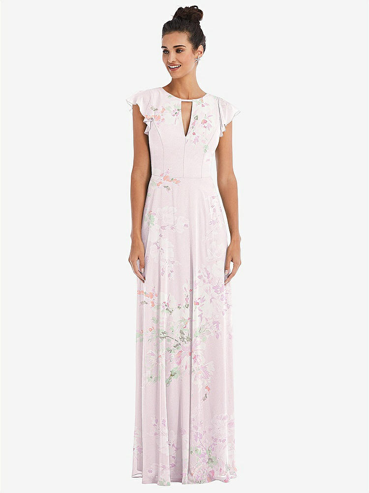 【STYLE: TH042】Flutter Sleeve V-Keyhole Chiffon Maxi Dress【COLOR: Watercolor Print】