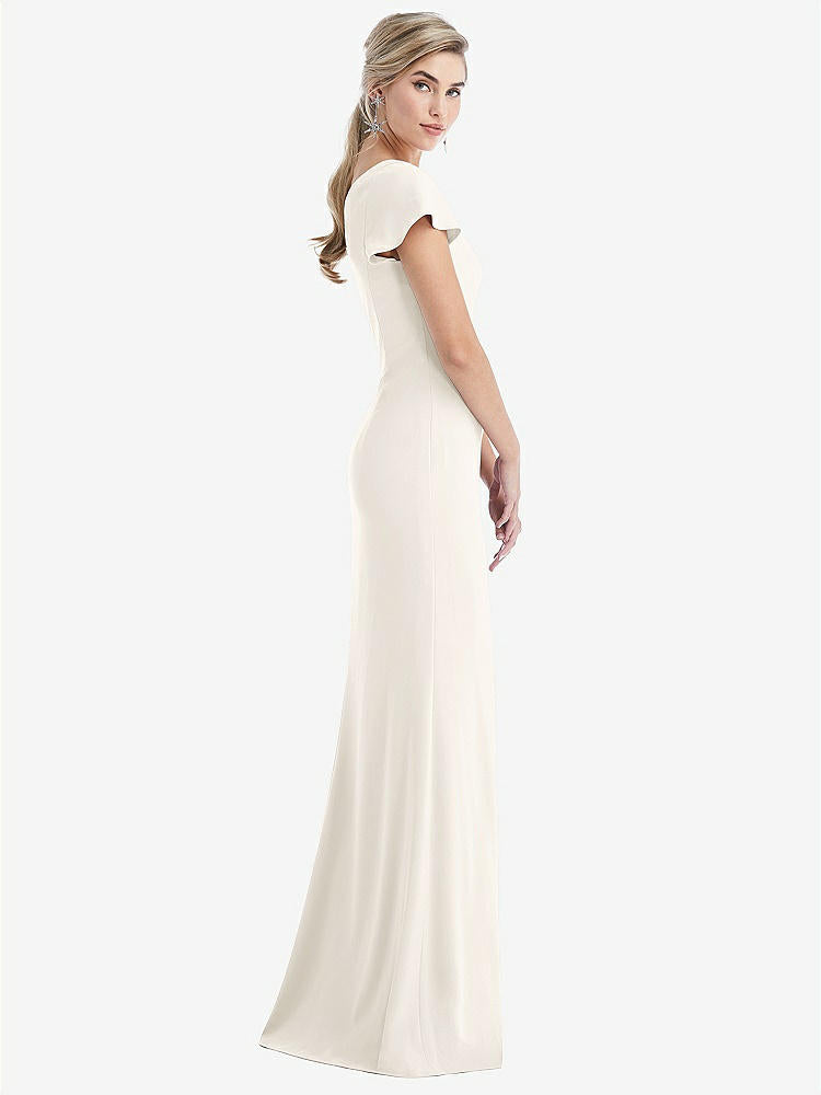 【STYLE: TH043】One-Shoulder Cap Sleeve Trumpet Gown with Front Slit【COLOR: Ivory】