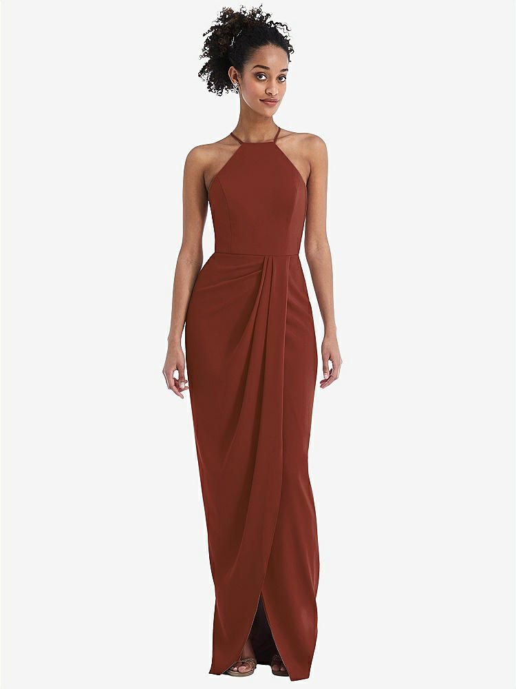 【NEW】【STYLE: TH044】ホルター ドレープ チューリップ スカート マキシ ドレス【COLOR: Auburn Moon】【SIZE: 00-30W】