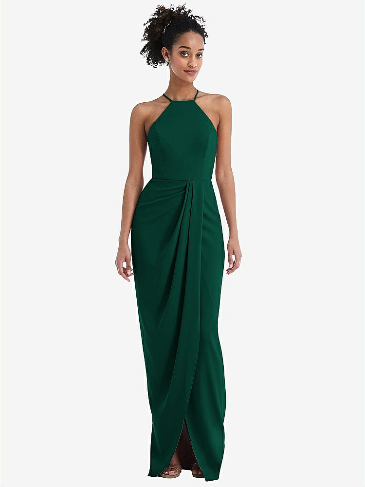 【NEW】【STYLE: TH044】ホルター ドレープ チューリップ スカート マキシ ドレス【COLOR: Hunter Green】【SIZE: 00-30W】