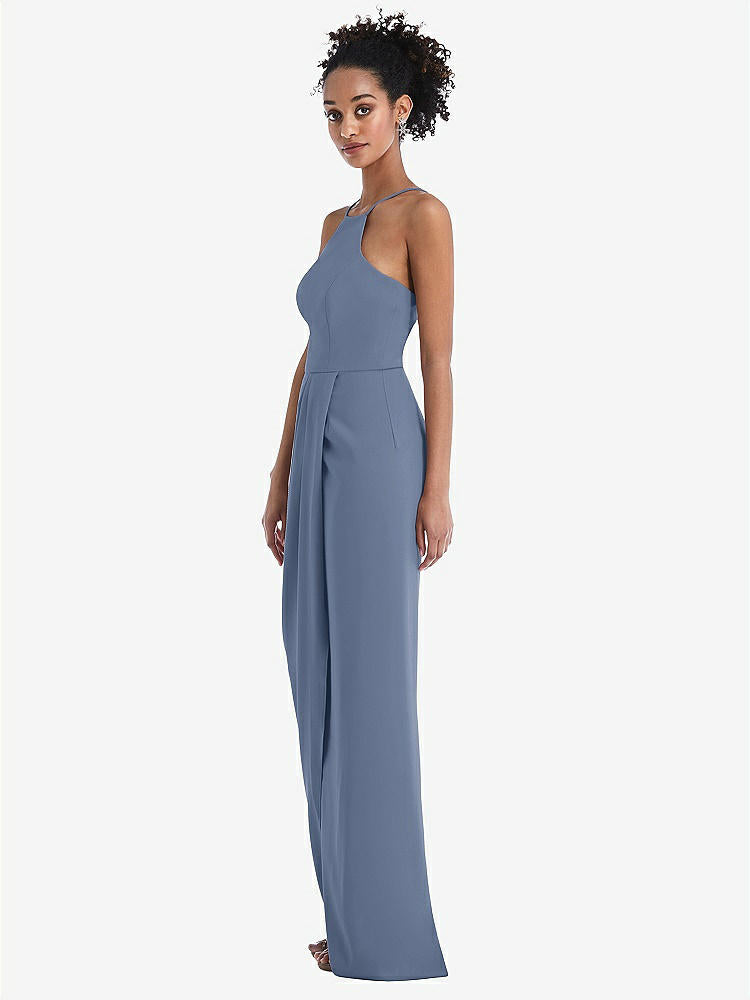 【STYLE: TH044】Halter Draped Tulip Skirt Maxi Dress【COLOR: Larkspur Blue】