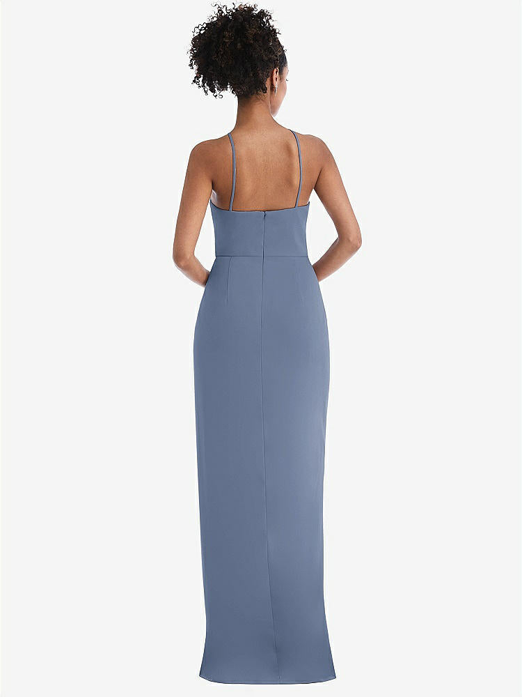 【STYLE: TH044】Halter Draped Tulip Skirt Maxi Dress【COLOR: Larkspur Blue】
