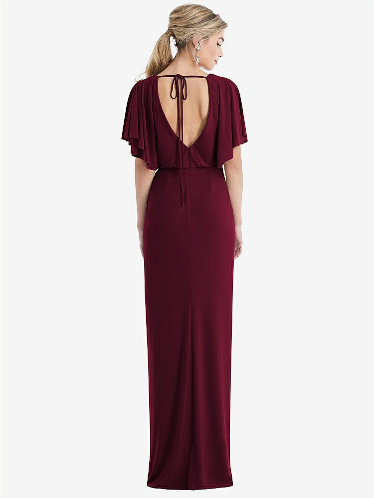 【NEW】【STYLE: TH045】オープンバック 4分の3 スリーブ ドレープ チューリップ スカート マキシ ドレス【COLOR: Cabernet】【SIZE: 00-30W】