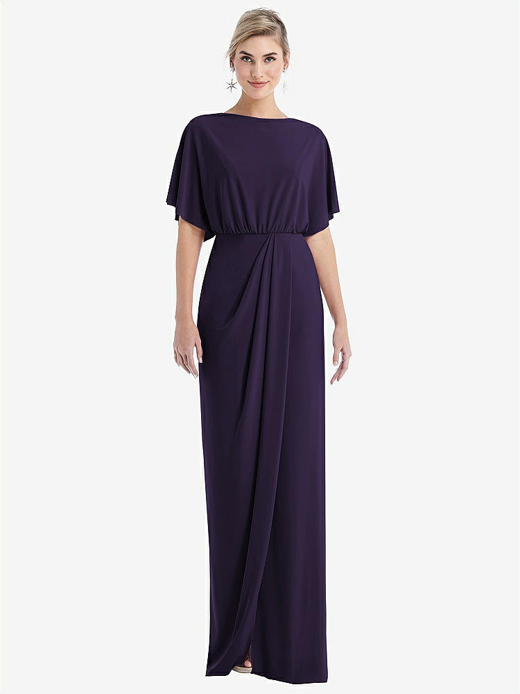 【STYLE: TH045】Open-Back Three-Quarter Sleeve Draped Tulip Skirt Maxi Dress【COLOR: Concord】