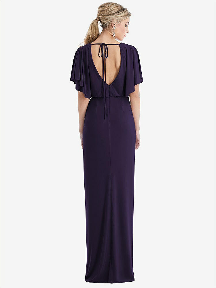 【STYLE: TH045】Open-Back Three-Quarter Sleeve Draped Tulip Skirt Maxi Dress【COLOR: Concord】