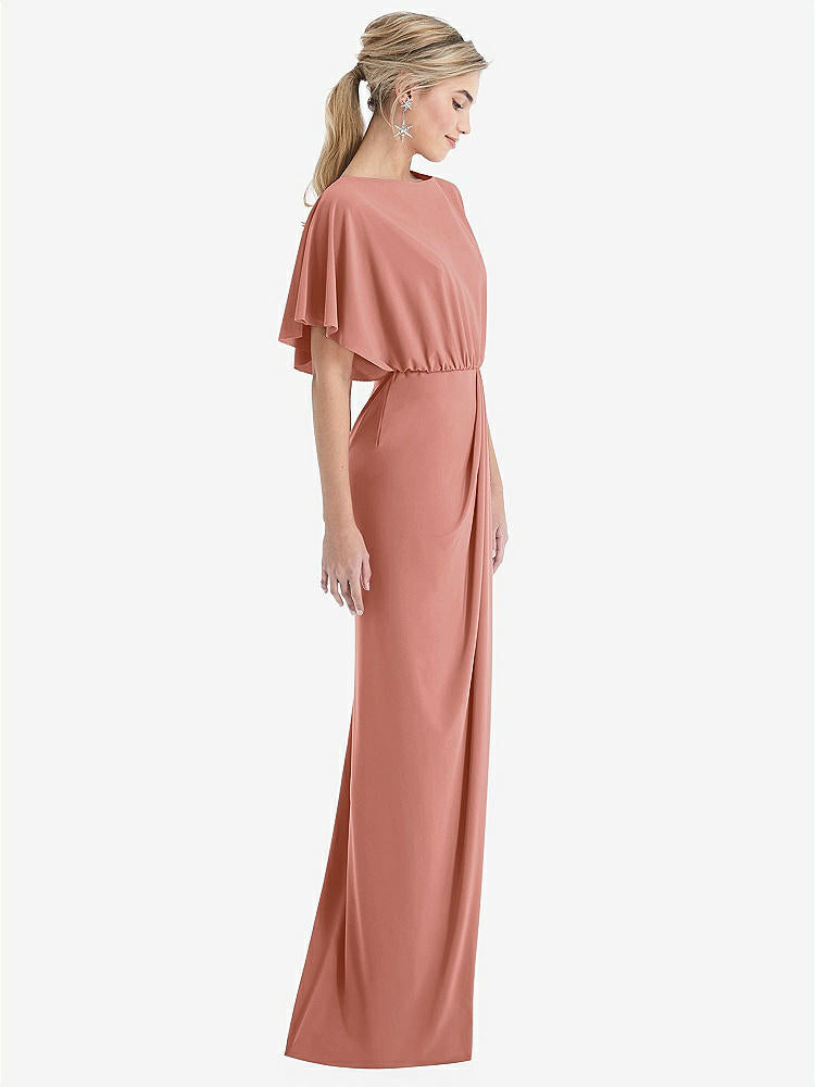 【STYLE: TH045】Open-Back Three-Quarter Sleeve Draped Tulip Skirt Maxi Dress【COLOR: Desert Rose】