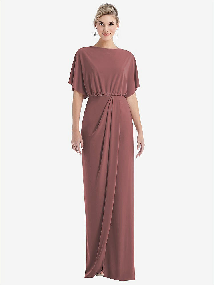 【STYLE: TH045】Open-Back Three-Quarter Sleeve Draped Tulip Skirt Maxi Dress【COLOR: English Rose】