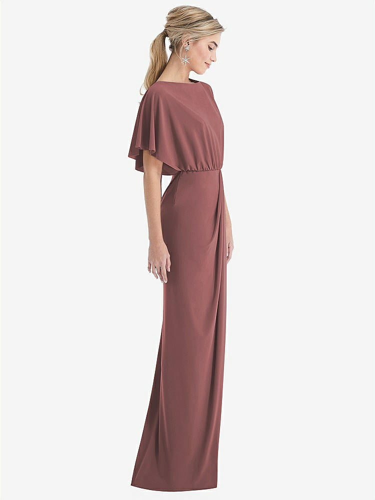 【STYLE: TH045】Open-Back Three-Quarter Sleeve Draped Tulip Skirt Maxi Dress【COLOR: English Rose】