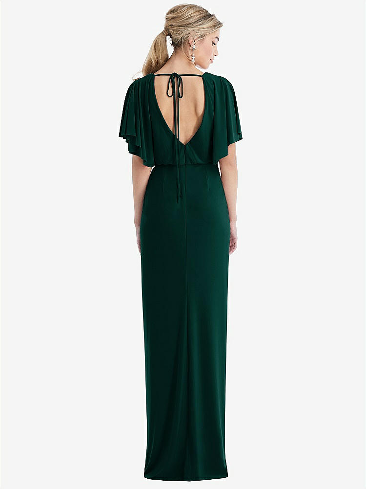 【NEW】【STYLE: TH045】オープンバック 4分の3 スリーブ ドレープ チューリップ スカート マキシ ドレス【COLOR: Evergreen】【SIZE: 00-30W】