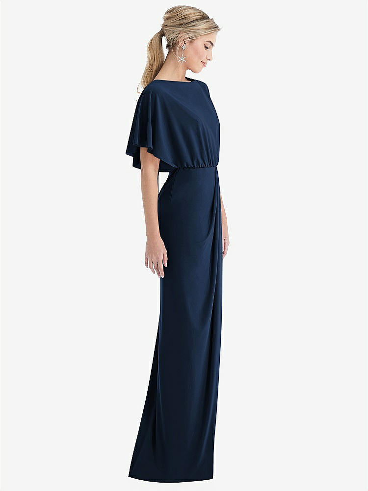 【NEW】【STYLE: TH045】オープンバック 4分の3 スリーブ ドレープ チューリップ スカート マキシ ドレス【COLOR: Midnight Navy】【SIZE: 00-30W】