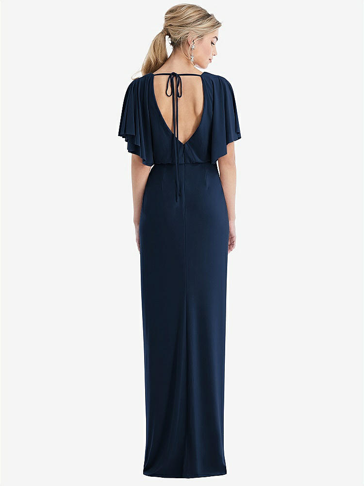 【NEW】【STYLE: TH045】オープンバック 4分の3 スリーブ ドレープ チューリップ スカート マキシ ドレス【COLOR: Midnight Navy】【SIZE: 00-30W】