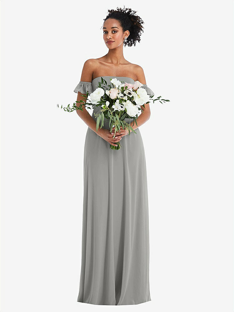 【STYLE: TH046】Off-the-Shoulder Ruffle Cuff Sleeve Chiffon Maxi Dress【COLOR: Chelsea Gray】
