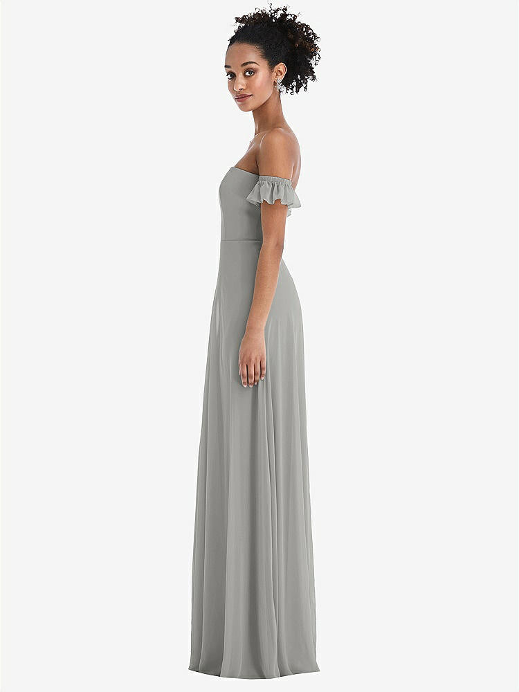 【STYLE: TH046】Off-the-Shoulder Ruffle Cuff Sleeve Chiffon Maxi Dress【COLOR: Chelsea Gray】