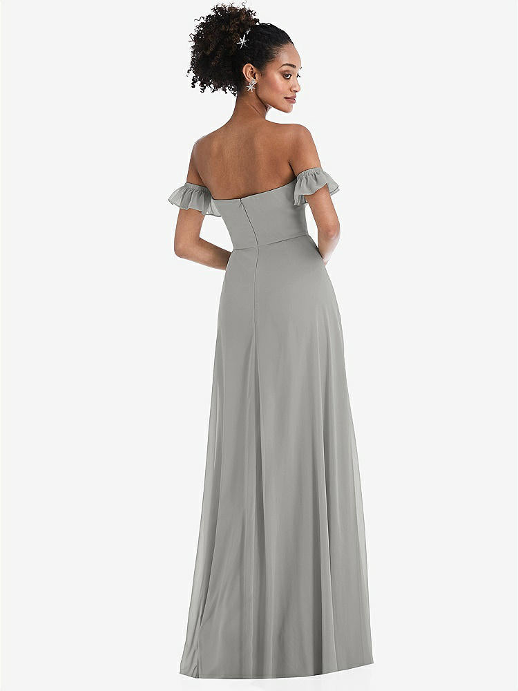 【STYLE: TH046】Off-the-Shoulder Ruffle Cuff Sleeve Chiffon Maxi Dress【COLOR: Chelsea Gray】