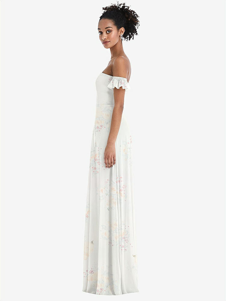 【STYLE: TH046】Off-the-Shoulder Ruffle Cuff Sleeve Chiffon Maxi Dress【COLOR: Spring Fling】