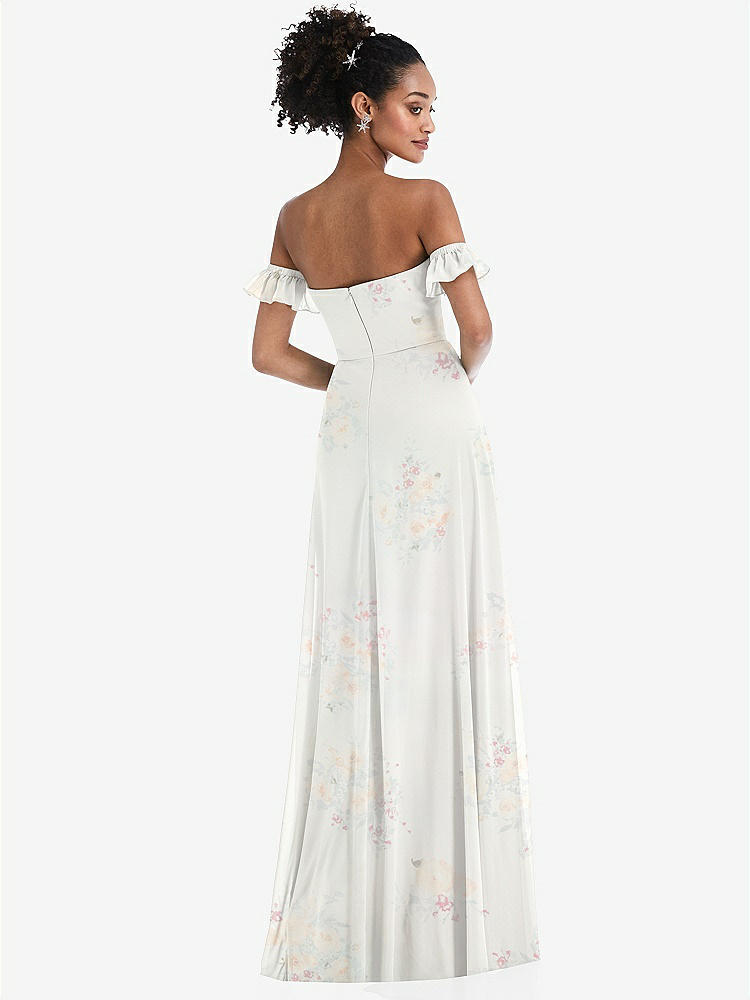 【STYLE: TH046】Off-the-Shoulder Ruffle Cuff Sleeve Chiffon Maxi Dress【COLOR: Spring Fling】