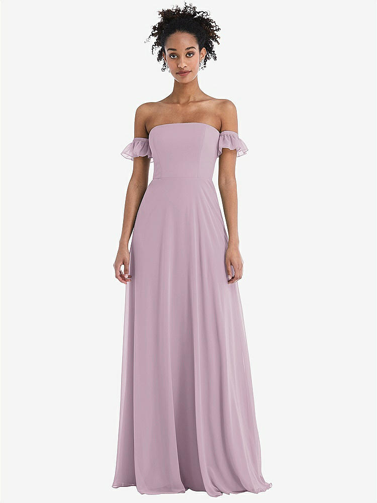 【NEW】【STYLE: TH046】オフショルダー フリル カフ 袖 シフォン マキシ ドレス【COLOR: Suede Rose】【SIZE: 00-30W】