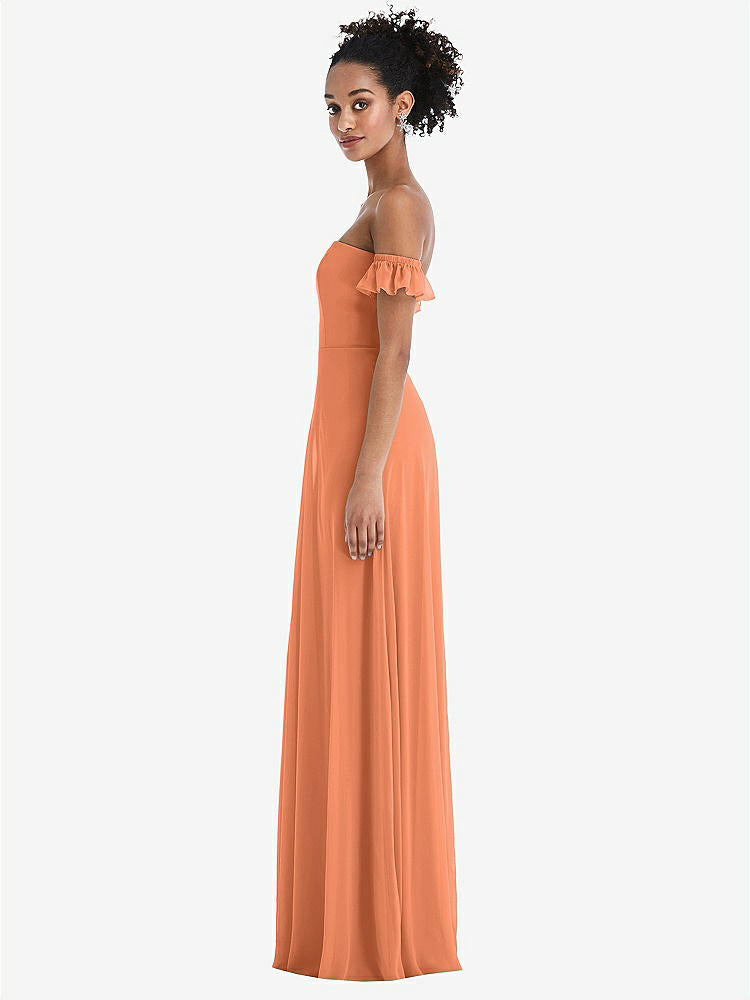 【STYLE: TH046】Off-the-Shoulder Ruffle Cuff Sleeve Chiffon Maxi Dress【COLOR: Sweet Melon】