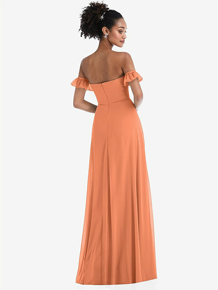 【STYLE: TH046】Off-the-Shoulder Ruffle Cuff Sleeve Chiffon Maxi Dress【COLOR: Sweet Melon】