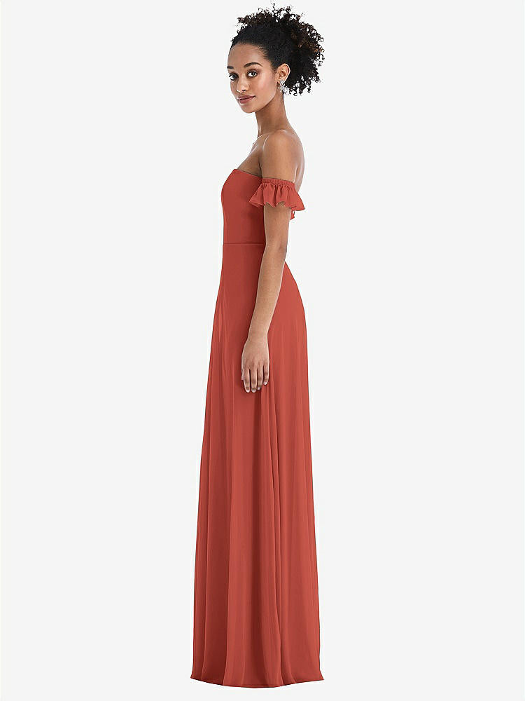 【STYLE: TH046】Off-the-Shoulder Ruffle Cuff Sleeve Chiffon Maxi Dress【COLOR: Amber Sunset】