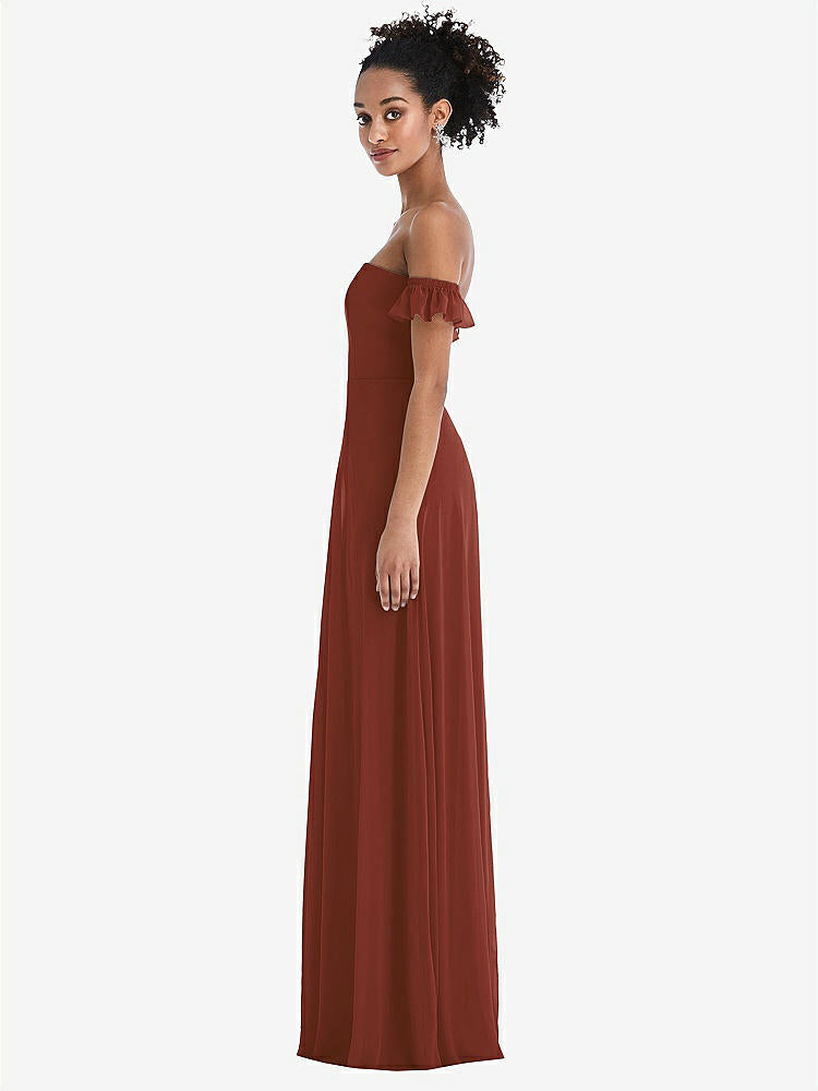 【STYLE: TH046】Off-the-Shoulder Ruffle Cuff Sleeve Chiffon Maxi Dress【COLOR: Auburn Moon】