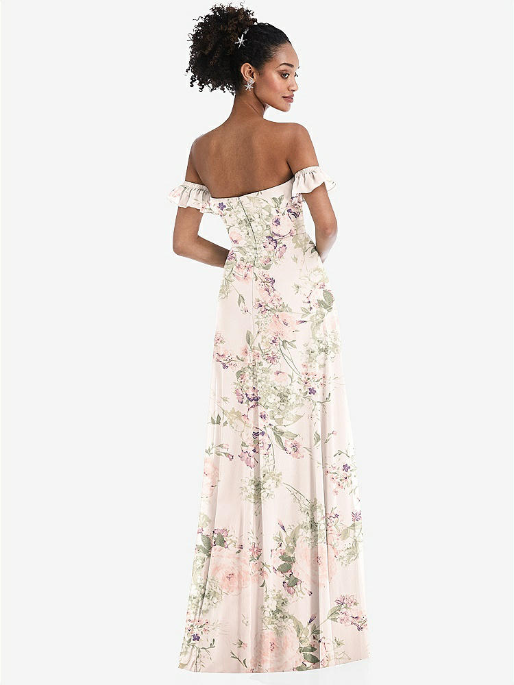 【STYLE: TH046】Off-the-Shoulder Ruffle Cuff Sleeve Chiffon Maxi Dress【COLOR: Blush Garden】