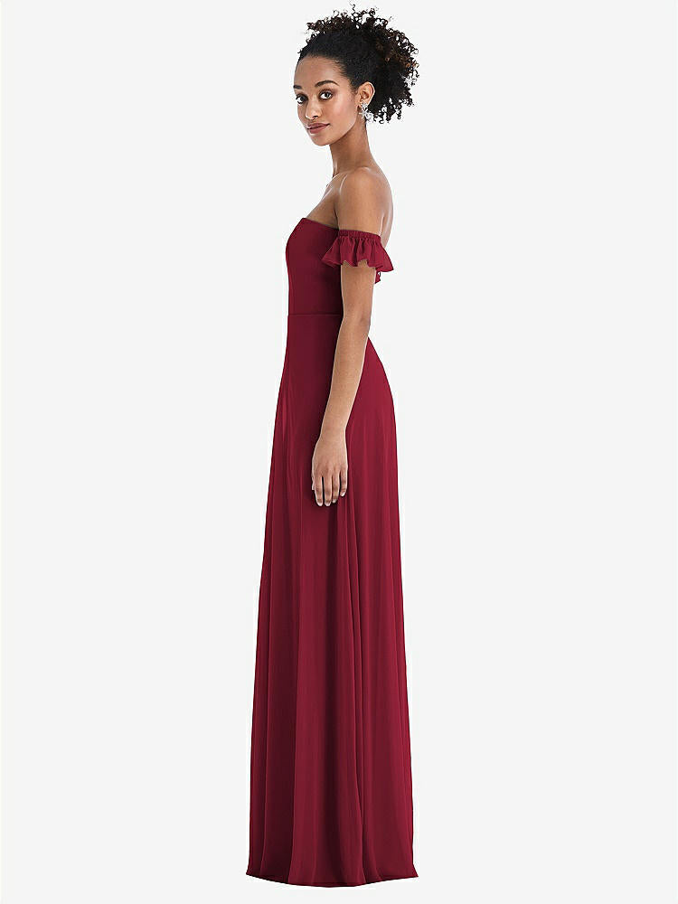 【STYLE: TH046】Off-the-Shoulder Ruffle Cuff Sleeve Chiffon Maxi Dress【COLOR: Burgundy】