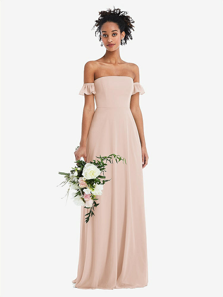 【NEW】【STYLE: TH046】オフショルダー フリル カフ 袖 シフォン マキシ ドレス【COLOR: Cameo】【SIZE: 00-30W】