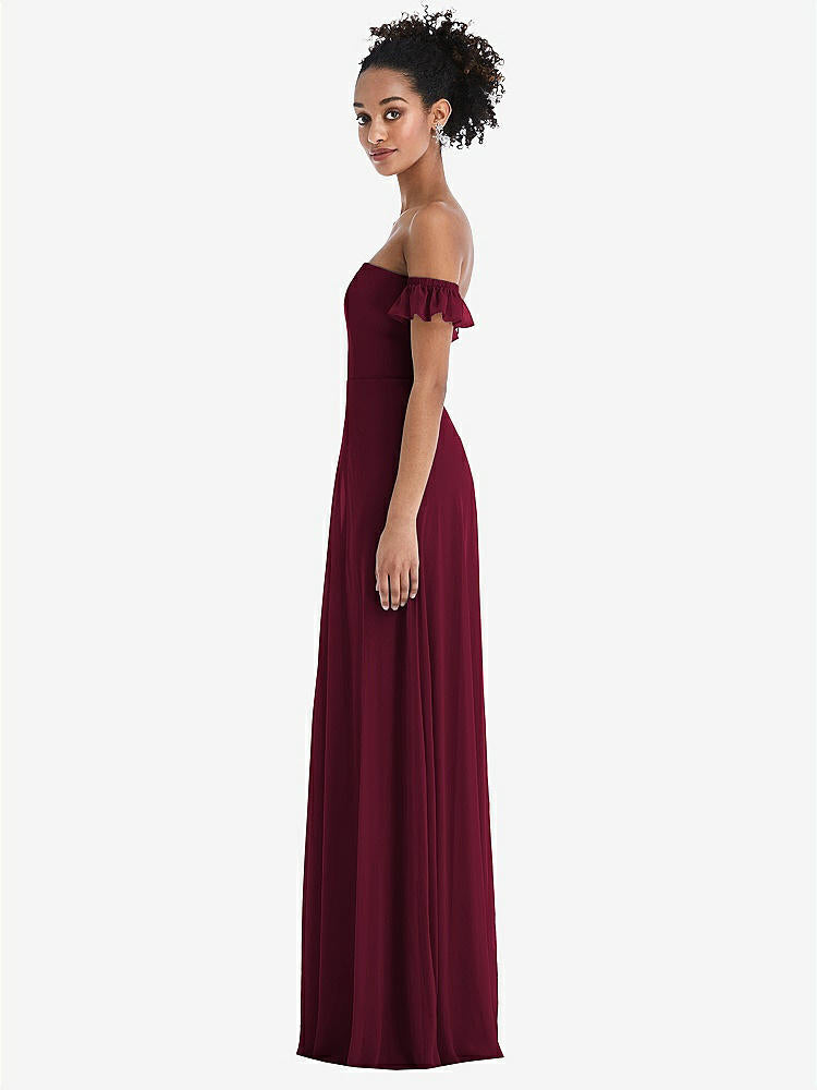 【STYLE: TH046】Off-the-Shoulder Ruffle Cuff Sleeve Chiffon Maxi Dress【COLOR: Cabernet】