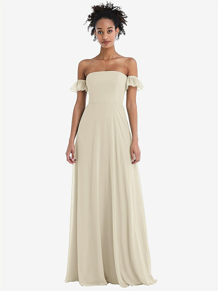 【NEW】【STYLE: TH046】オフショルダー フリル カフ 袖 シフォン マキシ ドレス【COLOR: Champagne】【SIZE: 00-30W】