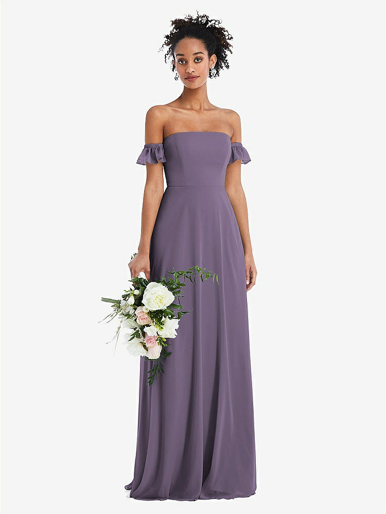 【NEW】【STYLE: TH046】オフショルダー フリル カフ 袖 シフォン マキシ ドレス【COLOR: Lavender】【SIZE: 00-30W】