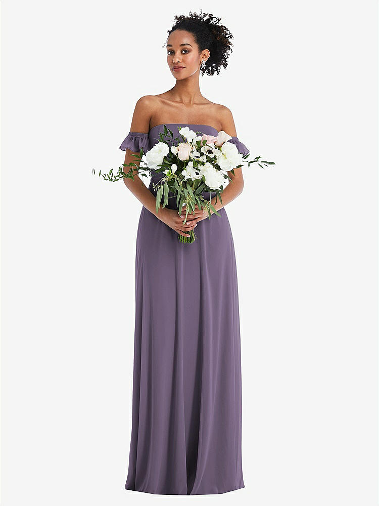 【NEW】【STYLE: TH046】オフショルダー フリル カフ 袖 シフォン マキシ ドレス【COLOR: Lavender】【SIZE: 00-30W】