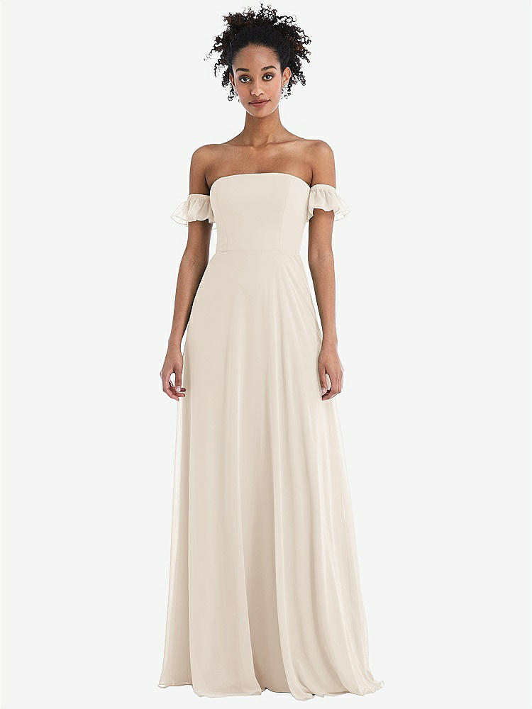 【NEW】【STYLE: TH046】オフショルダー フリル カフ 袖 シフォン マキシ ドレス【COLOR: Oat】【SIZE: 00-30W】