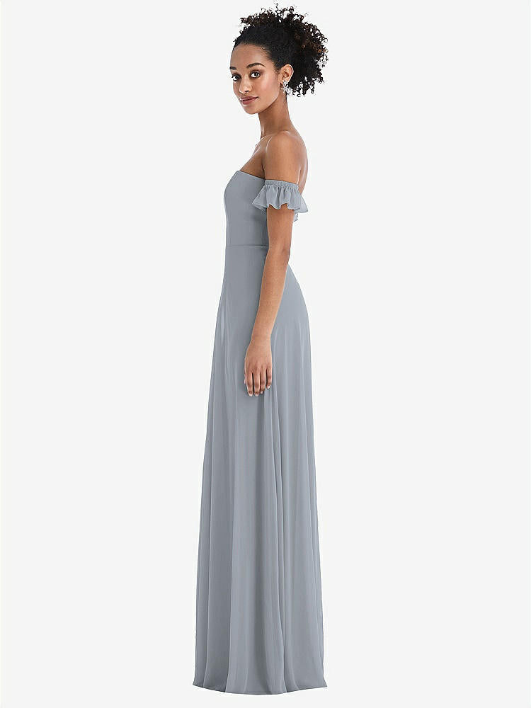 【STYLE: TH046】Off-the-Shoulder Ruffle Cuff Sleeve Chiffon Maxi Dress【COLOR: Platinum】