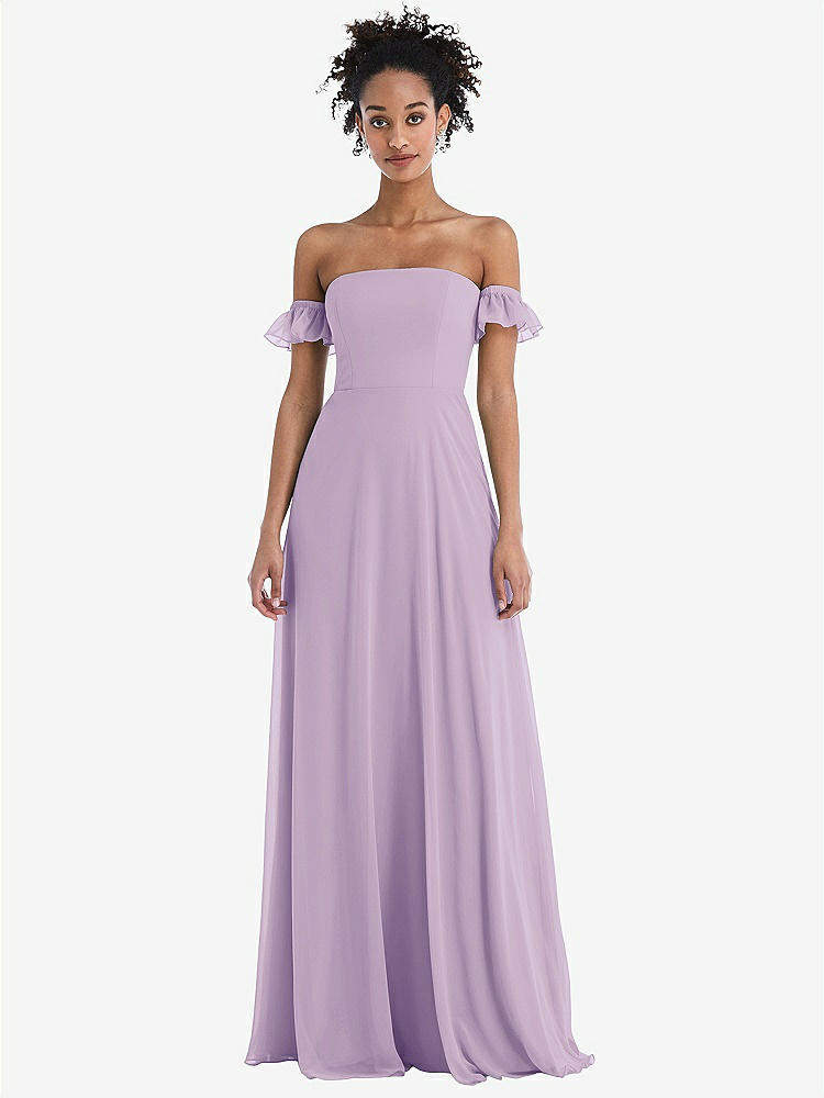 【NEW】【STYLE: TH046】オフショルダー フリル カフ 袖 シフォン マキシ ドレス【COLOR: Pale Purple】【SIZE: 00-30W】