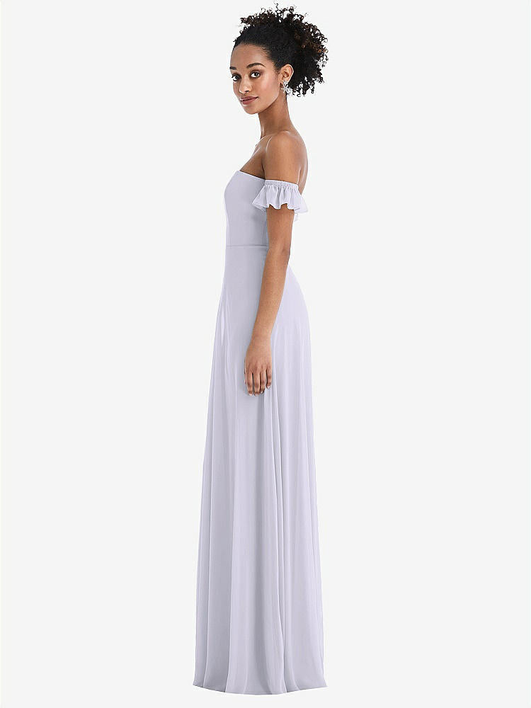 【STYLE: TH046】Off-the-Shoulder Ruffle Cuff Sleeve Chiffon Maxi Dress【COLOR: Silver Dove】