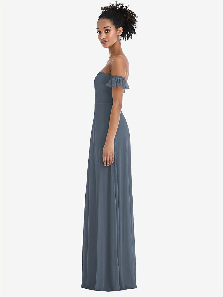【STYLE: TH046】Off-the-Shoulder Ruffle Cuff Sleeve Chiffon Maxi Dress【COLOR: Silverstone】
