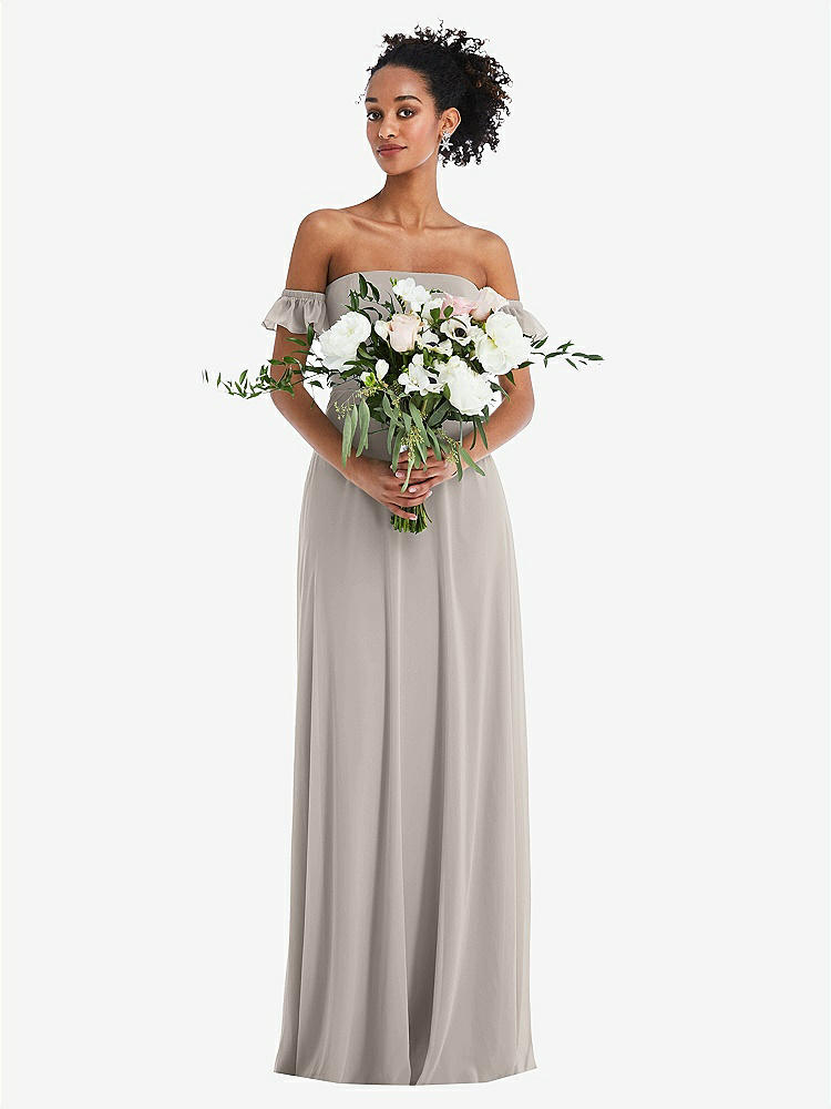 【NEW】【STYLE: TH046】オフショルダー フリル カフ 袖 シフォン マキシ ドレス【COLOR: Taupe】【SIZE: 00-30W】