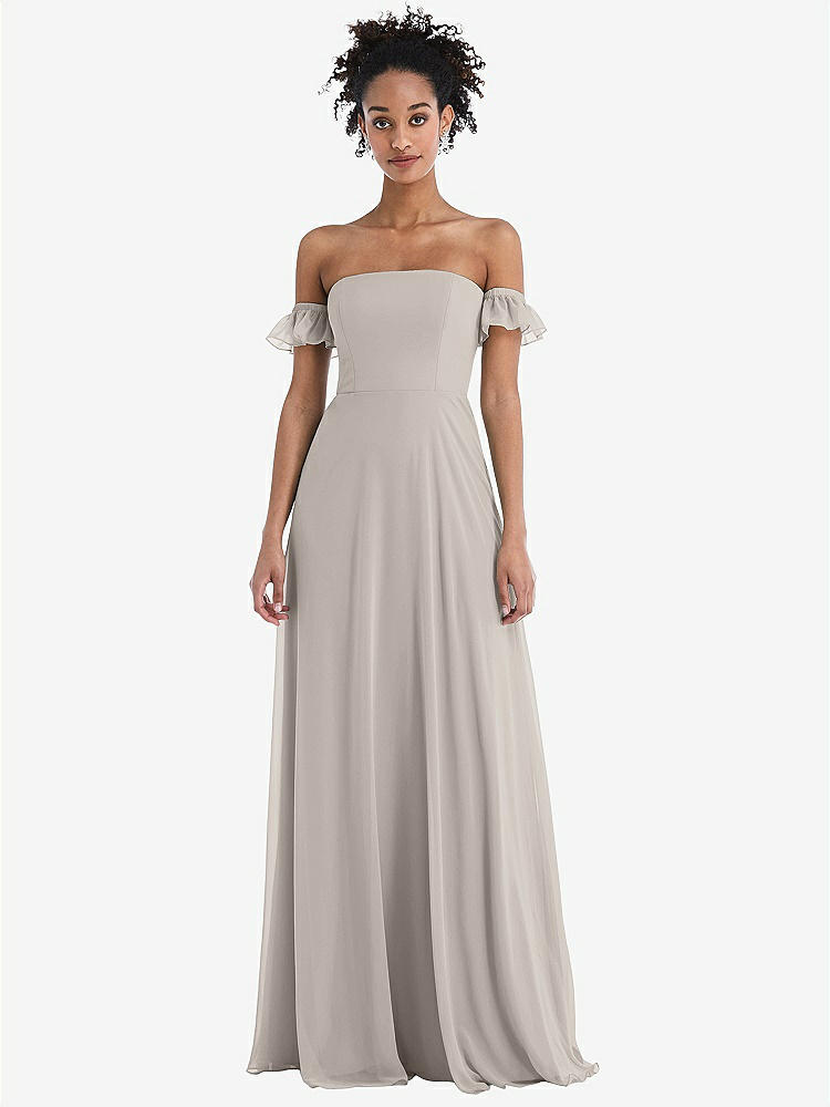 【NEW】【STYLE: TH046】オフショルダー フリル カフ 袖 シフォン マキシ ドレス【COLOR: Taupe】【SIZE: 00-30W】