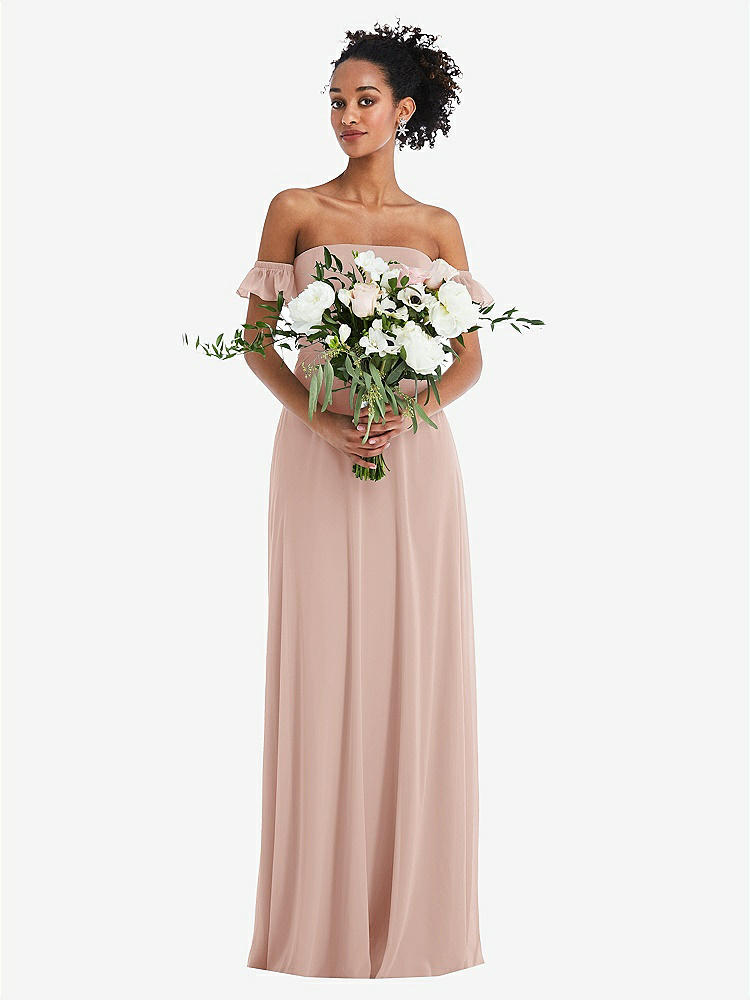 【NEW】【STYLE: TH046】オフショルダー フリル カフ 袖 シフォン マキシ ドレス【COLOR: Toasted Sugar】【SIZE: 00-30W】