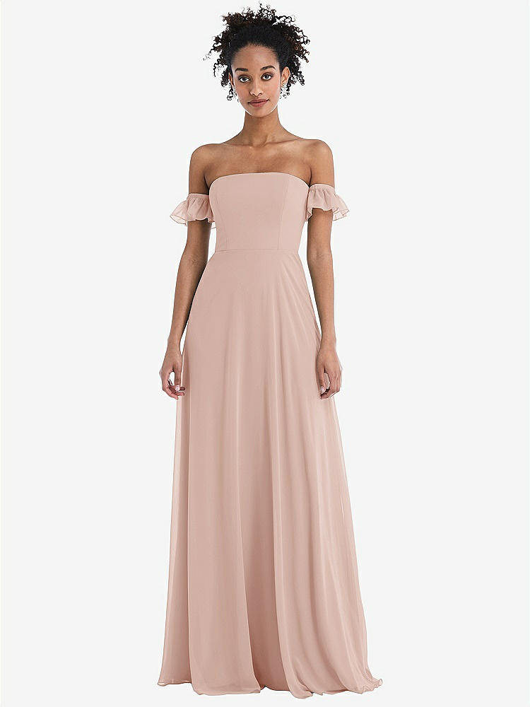 【NEW】【STYLE: TH046】オフショルダー フリル カフ 袖 シフォン マキシ ドレス【COLOR: Toasted Sugar】【SIZE: 00-30W】