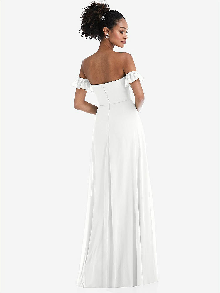 【STYLE: TH046】Off-the-Shoulder Ruffle Cuff Sleeve Chiffon Maxi Dress【COLOR: White】