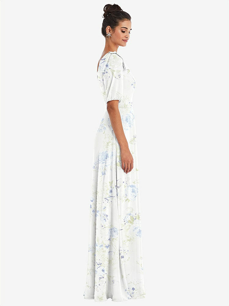 【NEW】【STYLE: TH048】弓 ワンショルダー フラウンス 袖 マキシ ドレス【COLOR: Bleu Garden】【SIZE: 00-30W】
